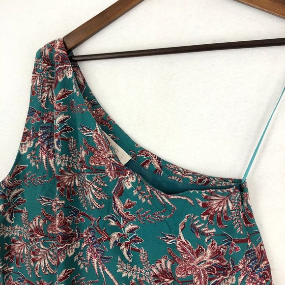 LOFT NWT Women's Size Small Iris Teal Blue Red Printed One Shoulder Top - Picture 2 of 11
